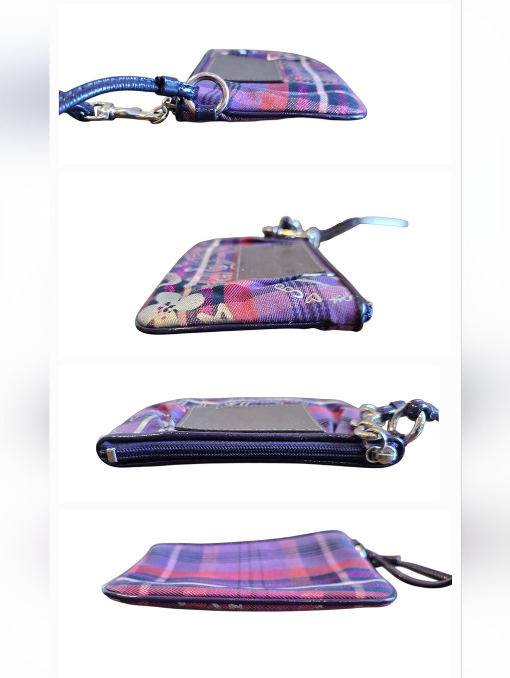 Coach Poppy Tartan Glam Purple Magenta  Black Tote Wristlet 2 Piece Set - Picture 13 of 16
